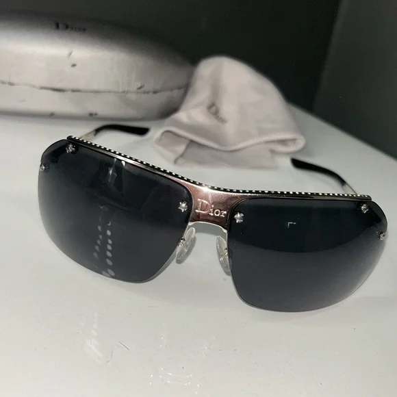 Vintage Dior Star Studded Black Sunglasses w original Dior box & cloth